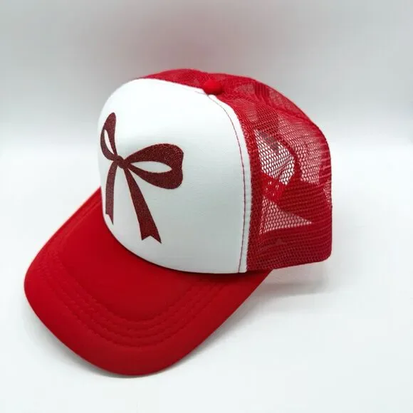 The Christmas Shoppe Hat Cap Trucker Snap Back One Size Red Bow Christmas - Picture 2 of 7